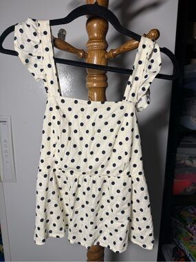 Monteau Cream tank top with Navy Polka Dots